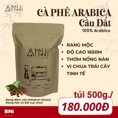 Cà phê Arabica nguyên chất 100% rang mộc vị đắng, chua nhẹ, hậu ngọt gói 500g Anni Coffee