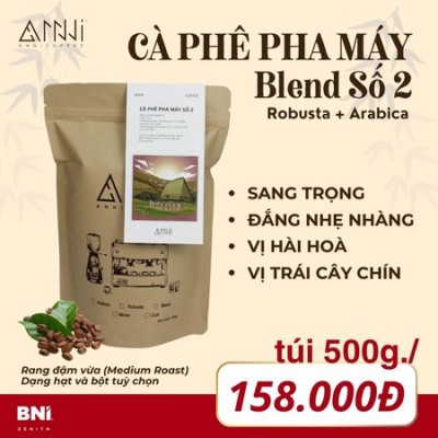 Cà phê pha máy số 2 Anni Coffee - Đắng nhẹ nhàng, hài hòa, xen kẽ giữa 1 chút chua nhẹ và 1 chút ngọt